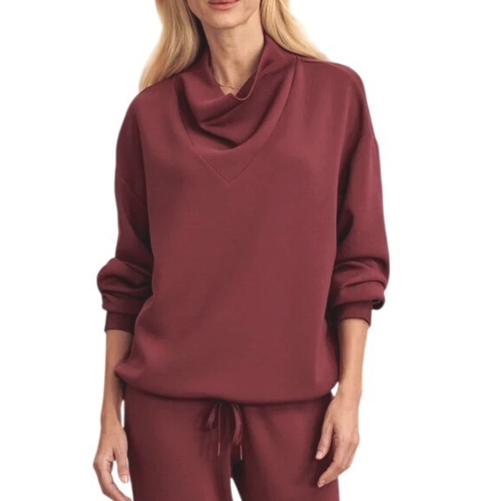 Varley Betsy Sweat New Maroon Red DoubleSoft Pullover High Neck S NWOT